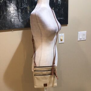 Dooney & Bourke Triple Zip Tassel Ivory & Brown Slim Leather Crossbody Bag